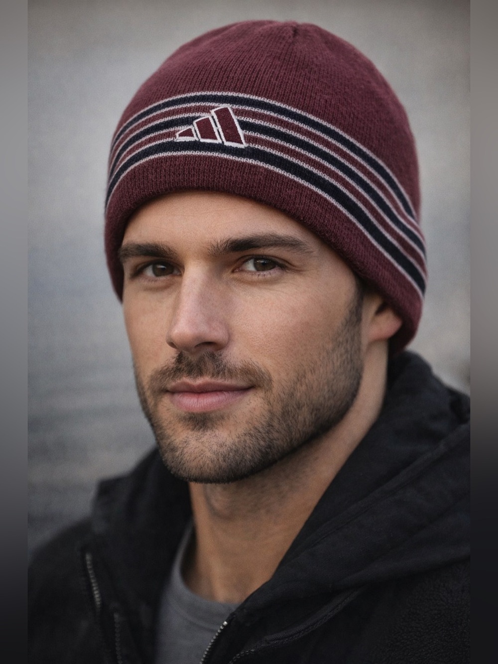 Adidas Mens Originals Weave Mix-Knit Beanie Collegiate Burgundy Logo One Size